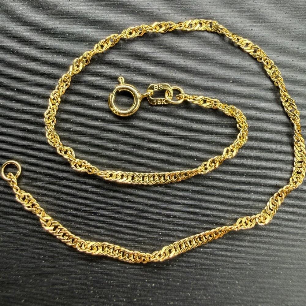 Solid 18k Italian Yellow Gold Twisted Singapore Bracelet 7” Long 1.8mm Wide